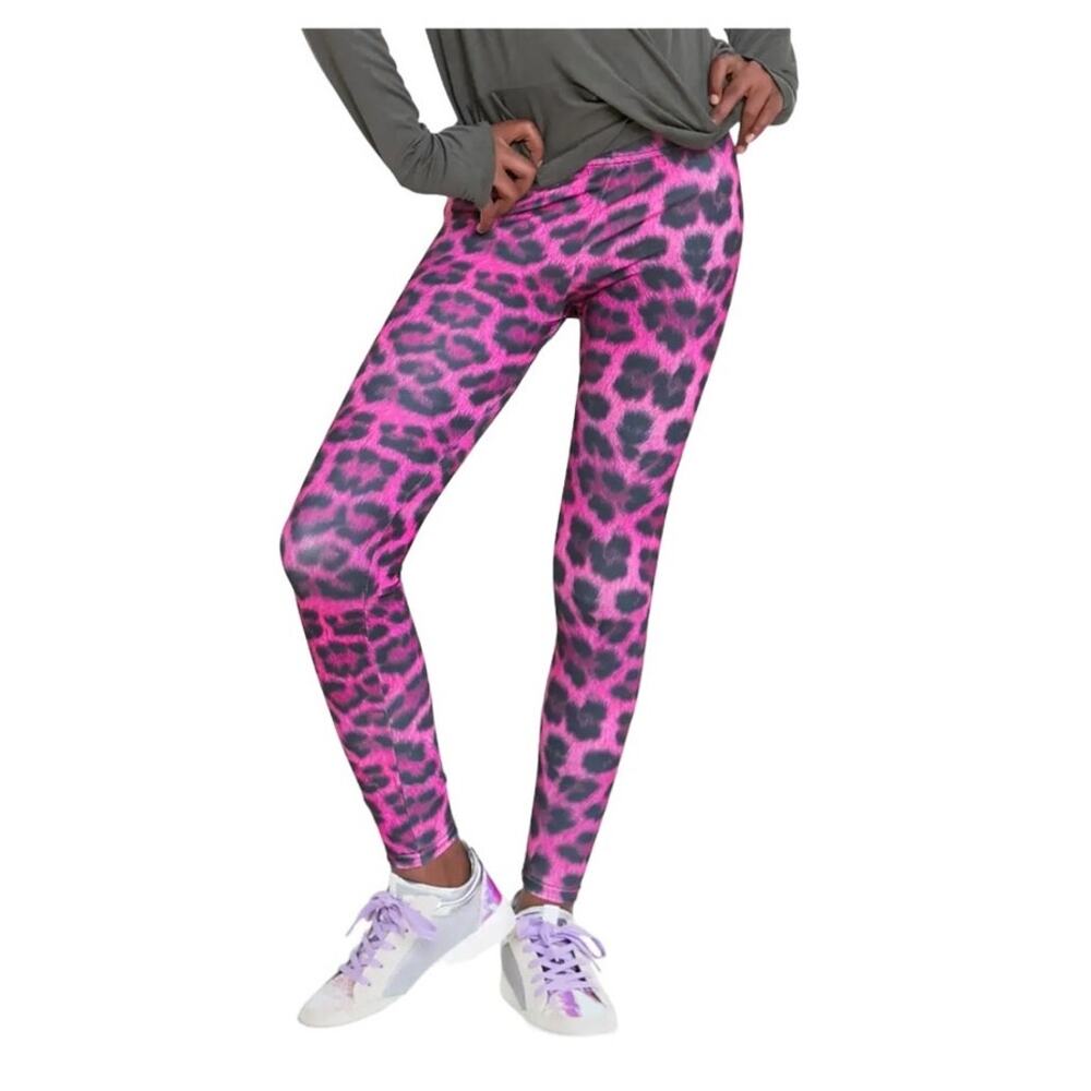 Terez Girl's Goals Pink and Black  Leopard Print Leggings NEW Size Small